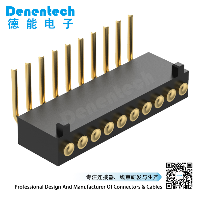 Denentech low price of 1.27MM pogo pin H2.0MM triple row female right angle magentic pogo plug